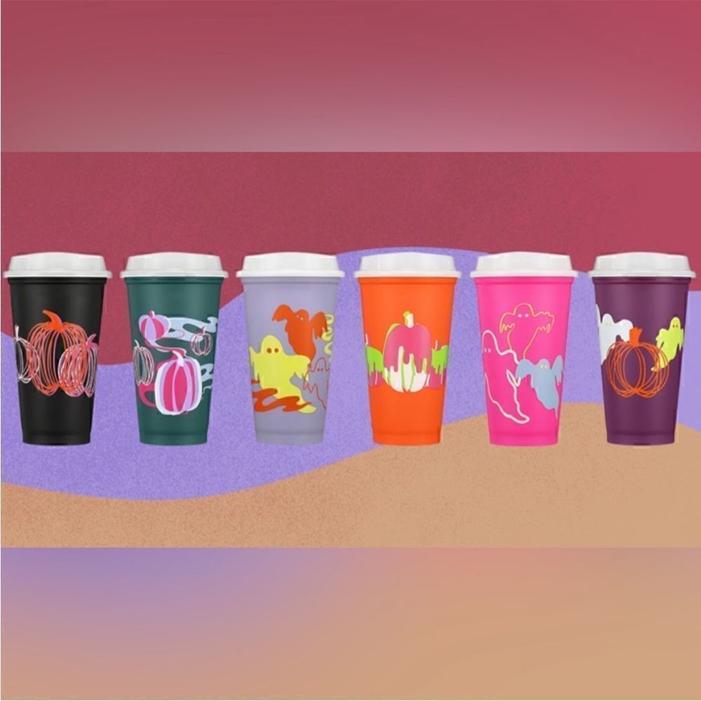 Starbucks Glow In The Dark  Reusable Hot Cups Set of 6 Cups